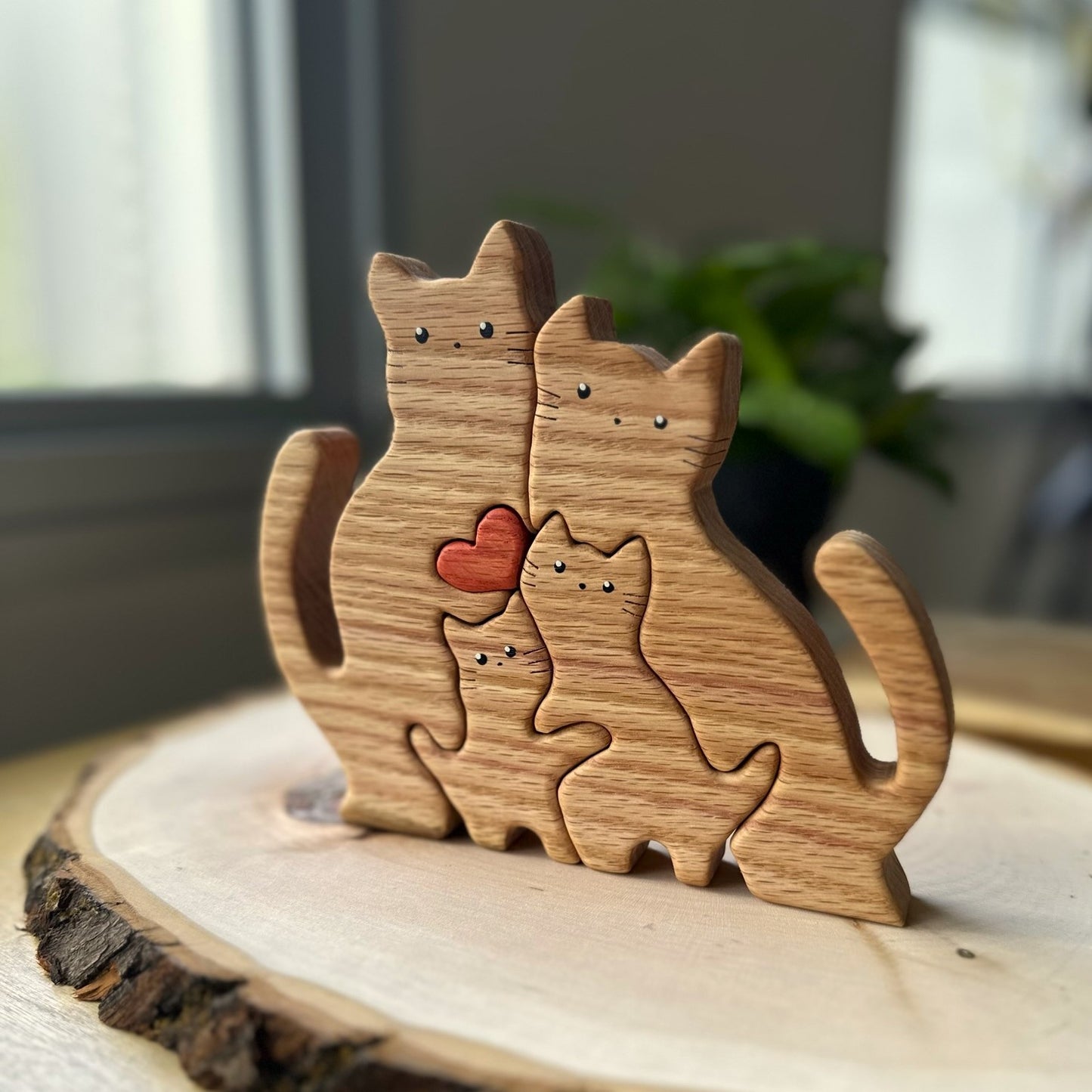 Wooden cat family puzzle