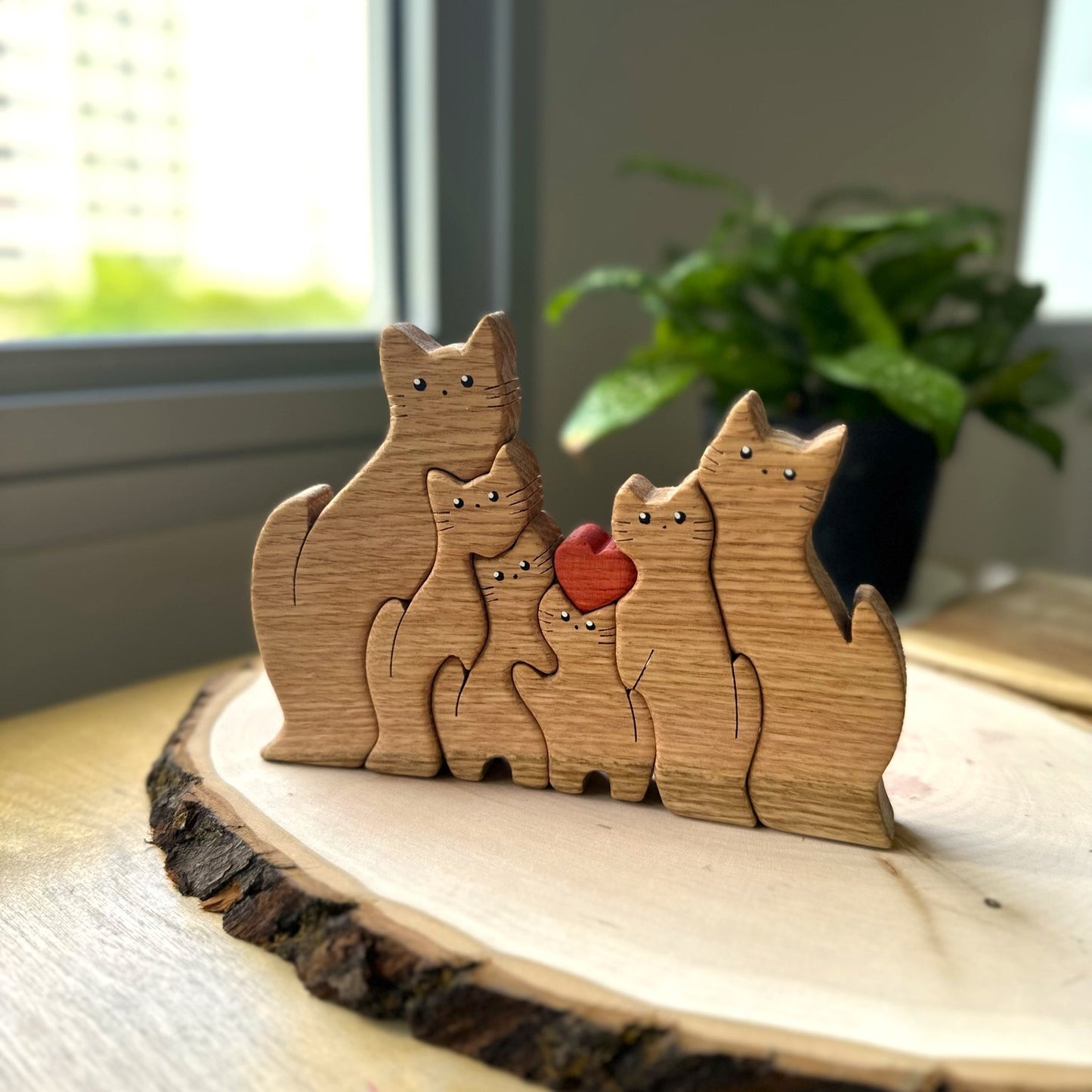 Wooden Cat Family of 6