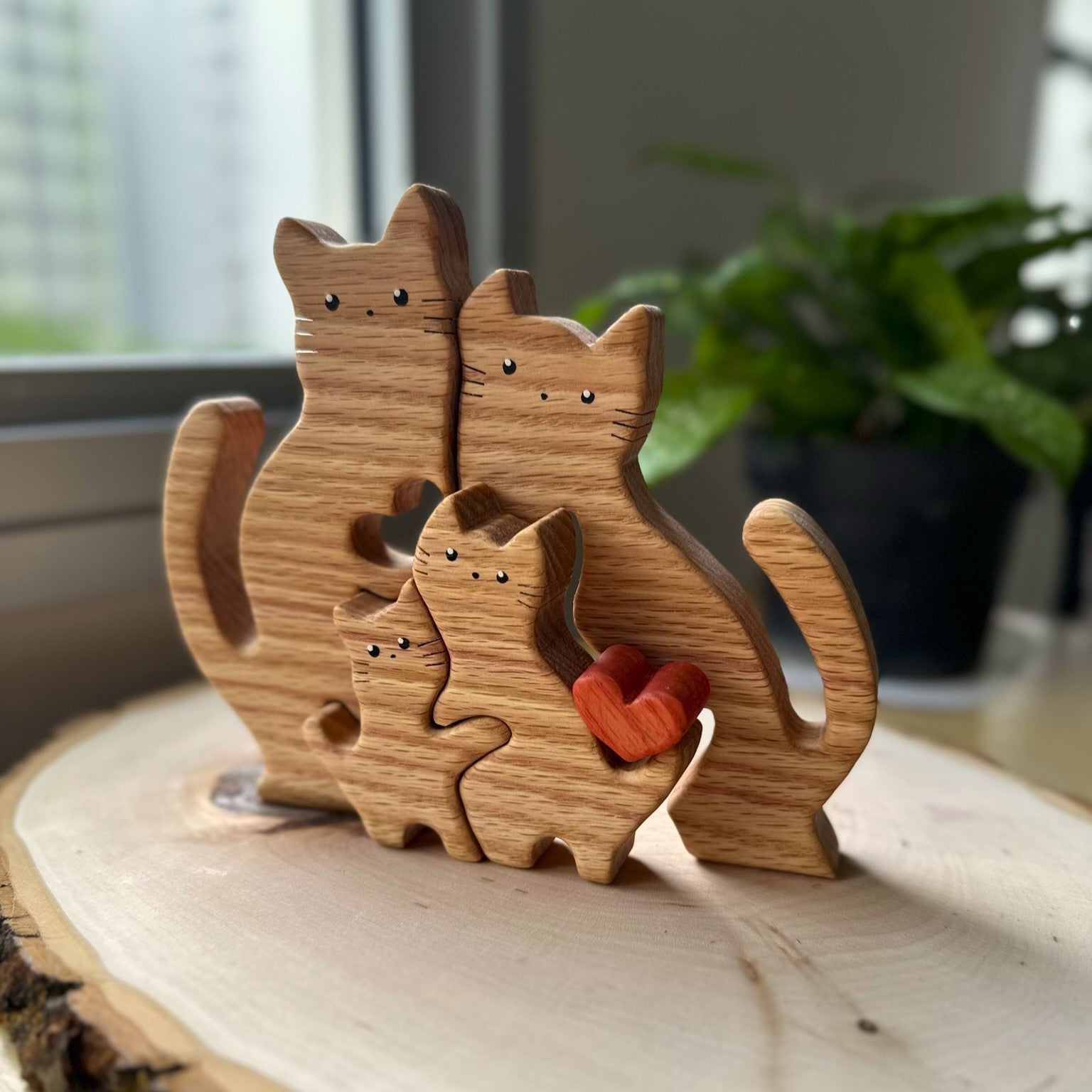 Wooden cat family puzzle